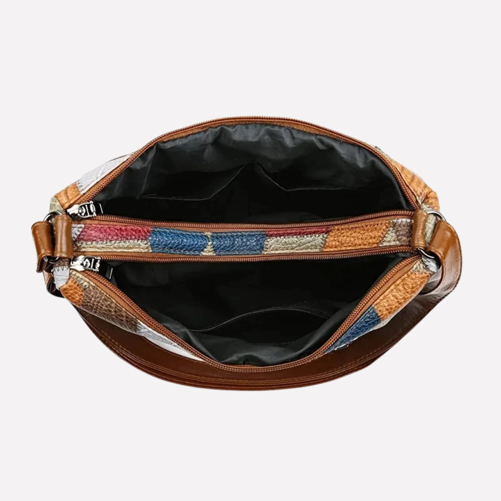 Patchwork Damen-Schultertasche mit geflochtenem Detail