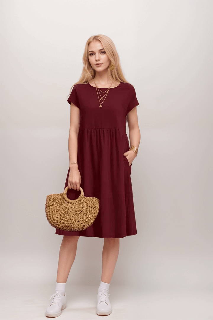 Kurzärmeliges A-Linien-Midikleid für Damen