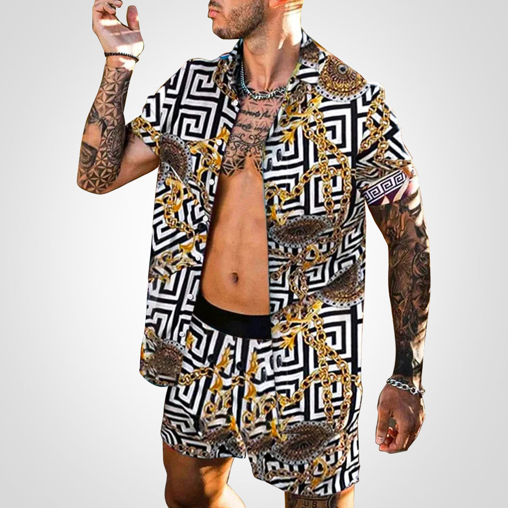Zweiteiliges Set aus kurzärmeligem Hemd und weiten Shorts