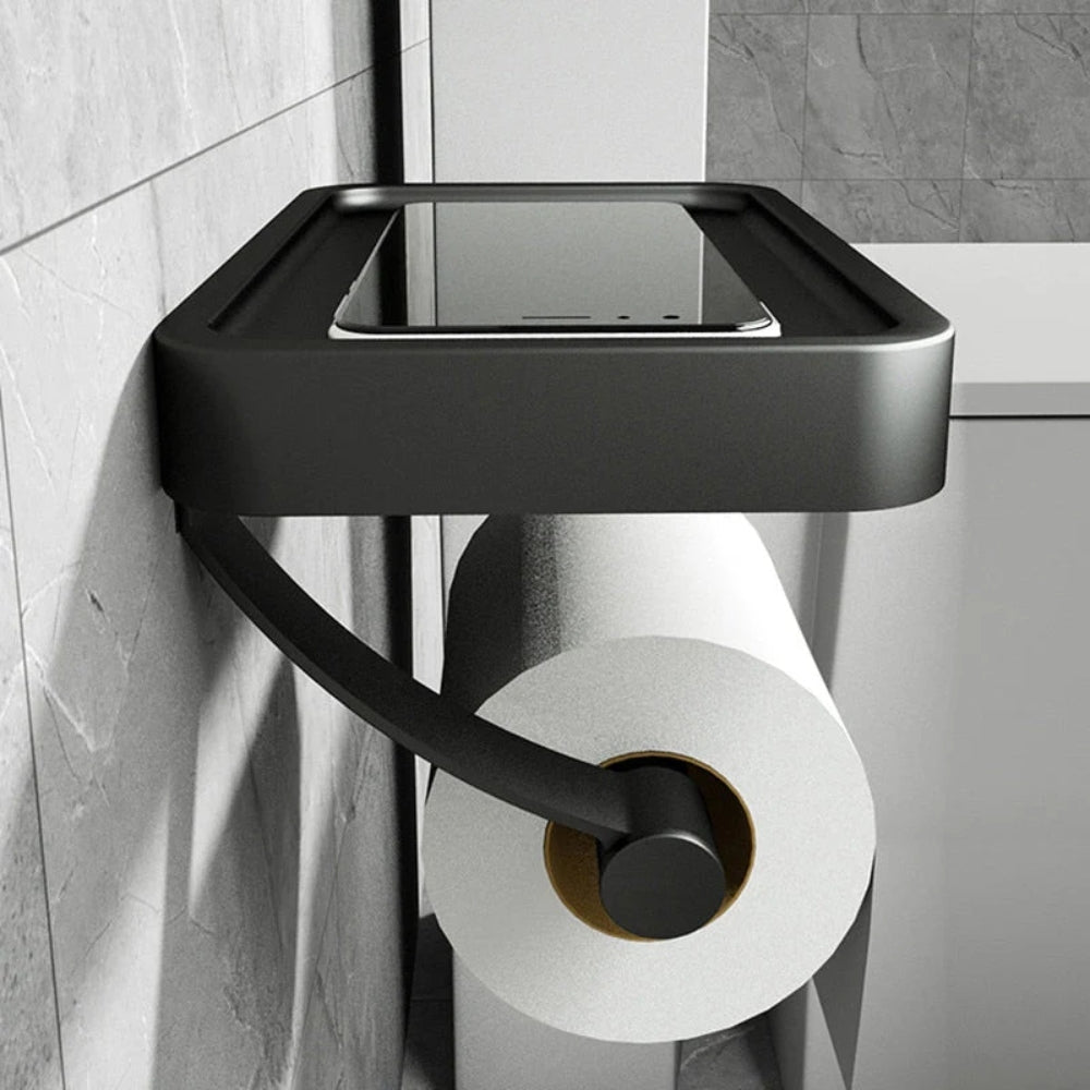 Toilettenpapierhalter mit Ablage - Modernes Aluminium - Wandmontage ohne Bohren