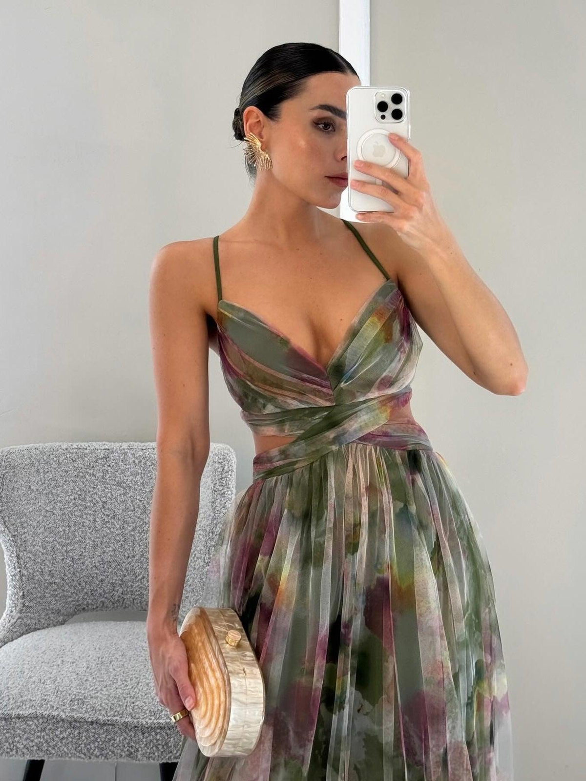 Ärmelloses Damen-Maxikleid mit Blumenmuster