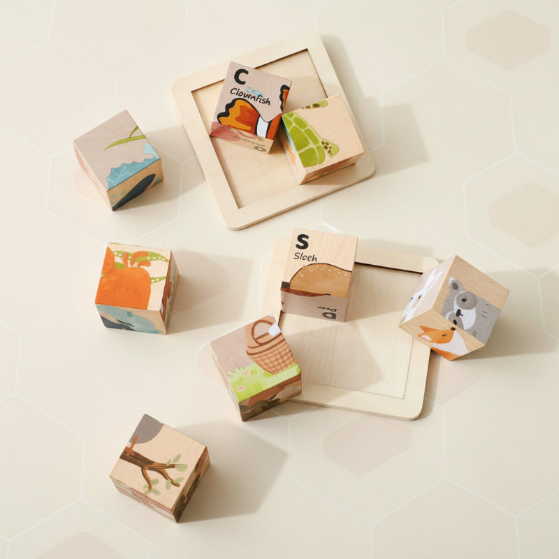 Unisex Montessori 6-in-1 Holz-Tierpuzzle