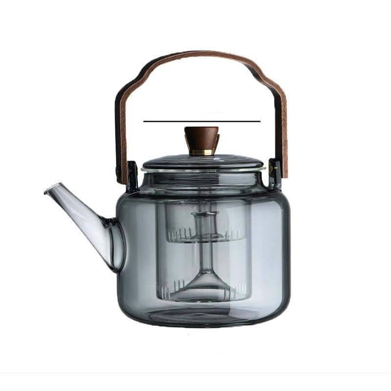 Glas-Teekanne mit Holzdeckel und Sieb – 1,2 Liter, Rauchglas und Holz für ein elegantes Tee-Erlebnis