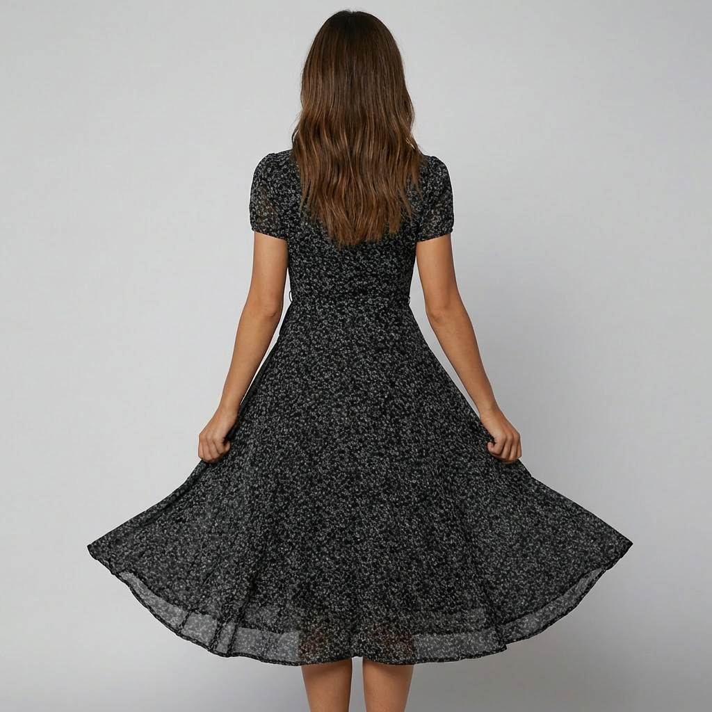 Damen Midi-A-Linien-Kleid mit V-Ausschnitt und Blumenmuster