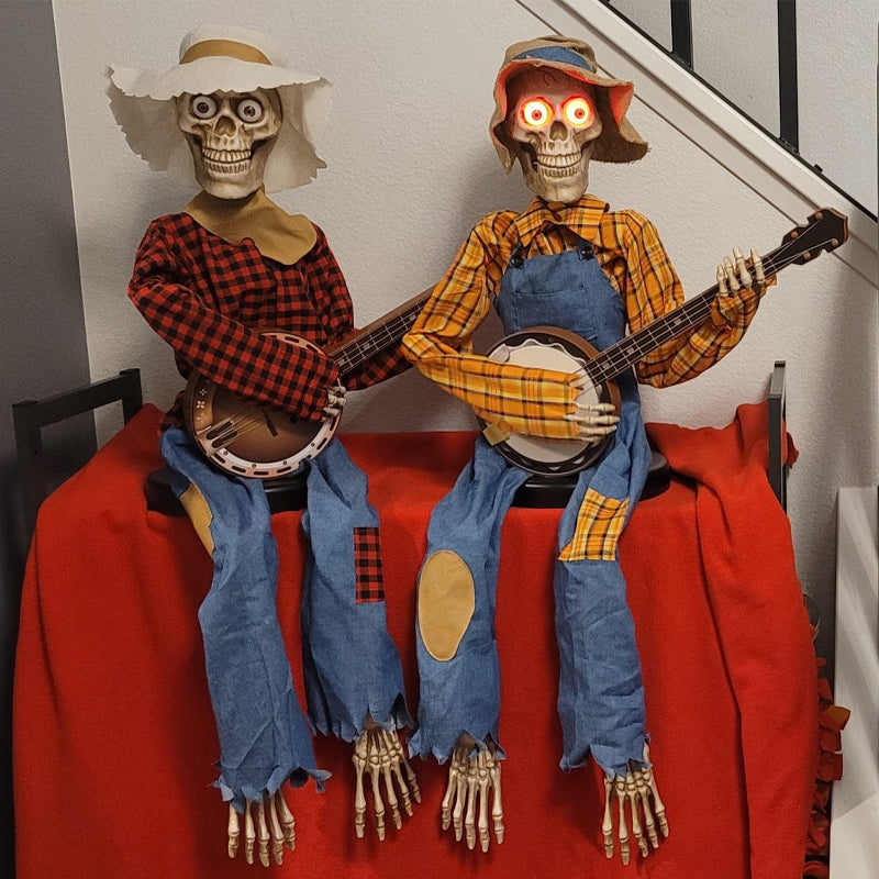 Lustige animierte duellierende Banjo-Skelette