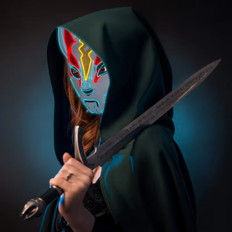 Leuchtende LED-Vollgesichts-Fuchsmaske für Halloween und Cosplay