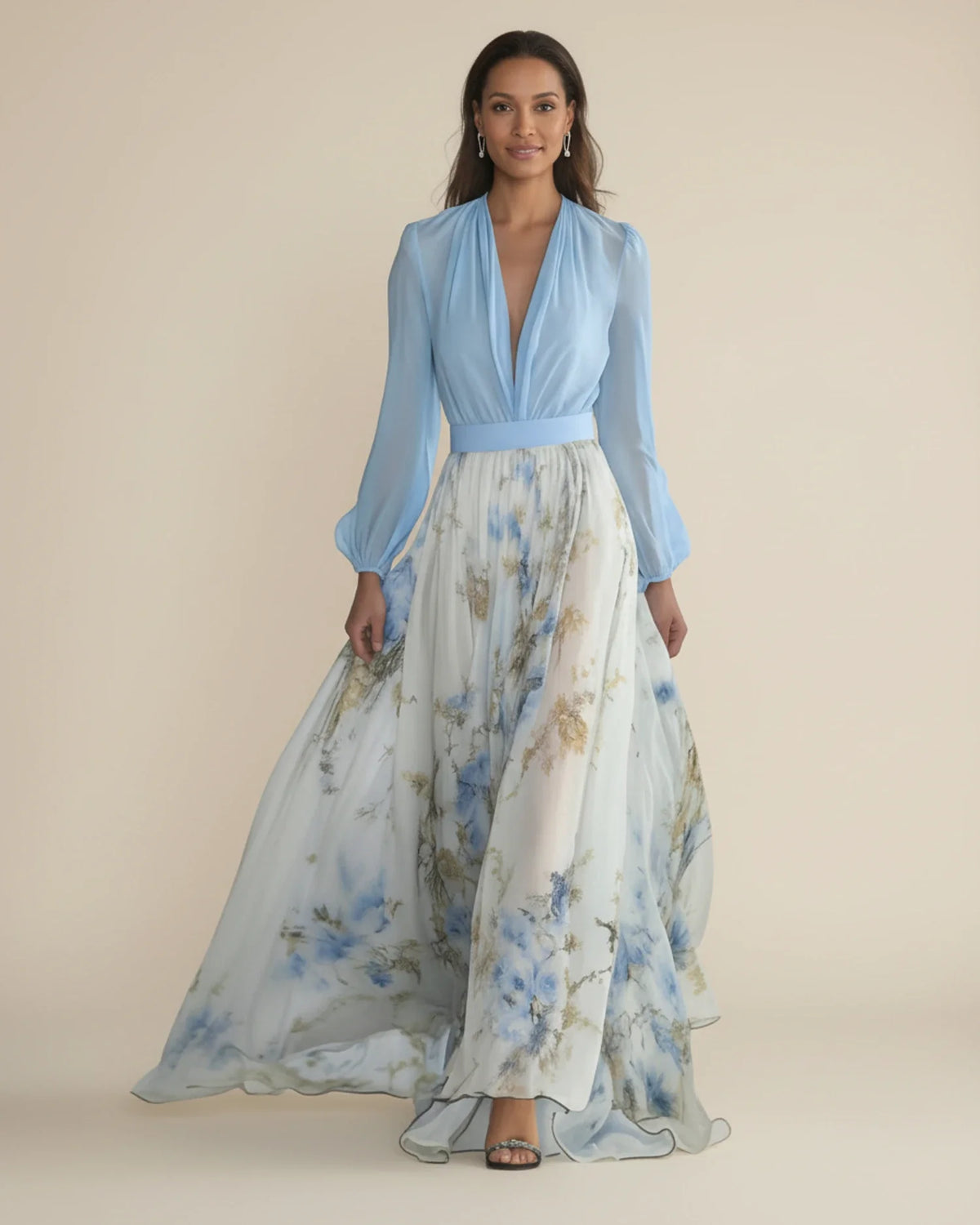 Maxikleid für Damen in A-Linie mit Blumenmuster
