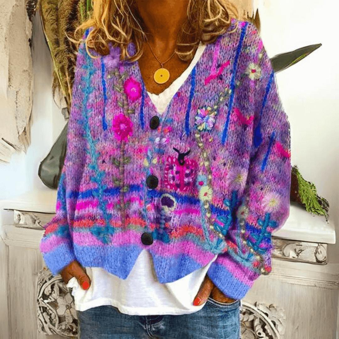 Damen-Cardigan mit Blumenmuster und Knöpfen