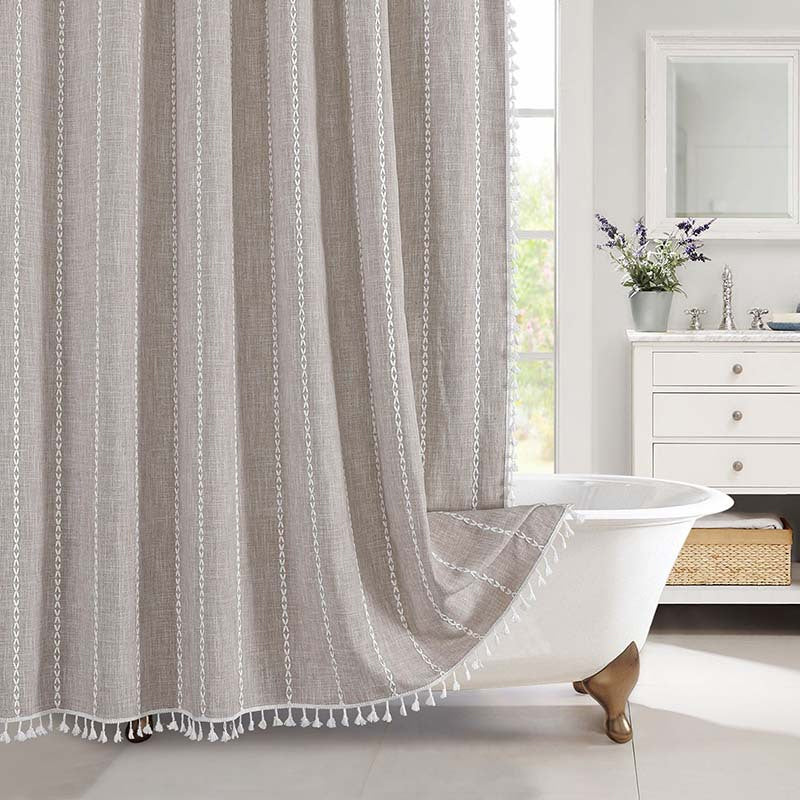 Wasserdichter Leinen-Duschvorhang im Boho-Farmhouse-Stil