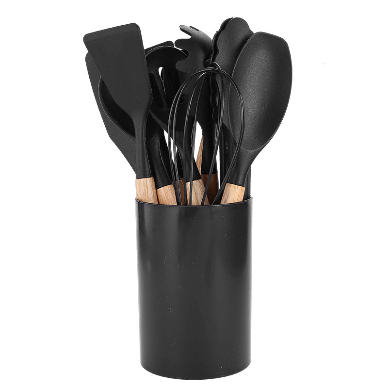 12-teiliges Küchenhelfer-Set aus Silikon mit Holzgriff