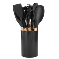 12-teiliges Küchenhelfer-Set aus Silikon mit Holzgriff