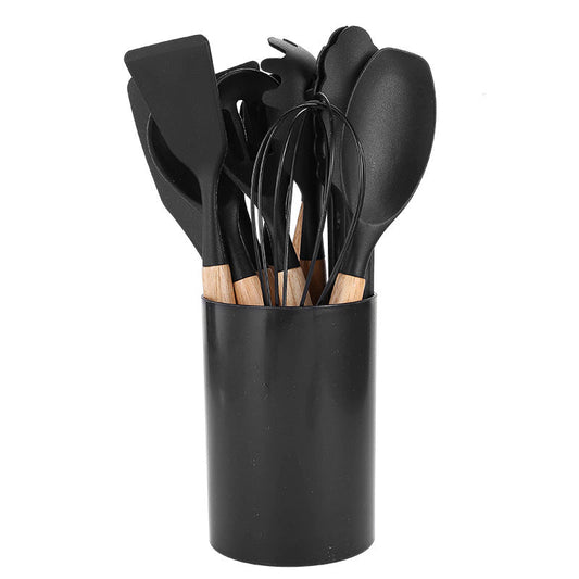 12-teiliges Küchenhelfer-Set aus Silikon mit Holzgriff