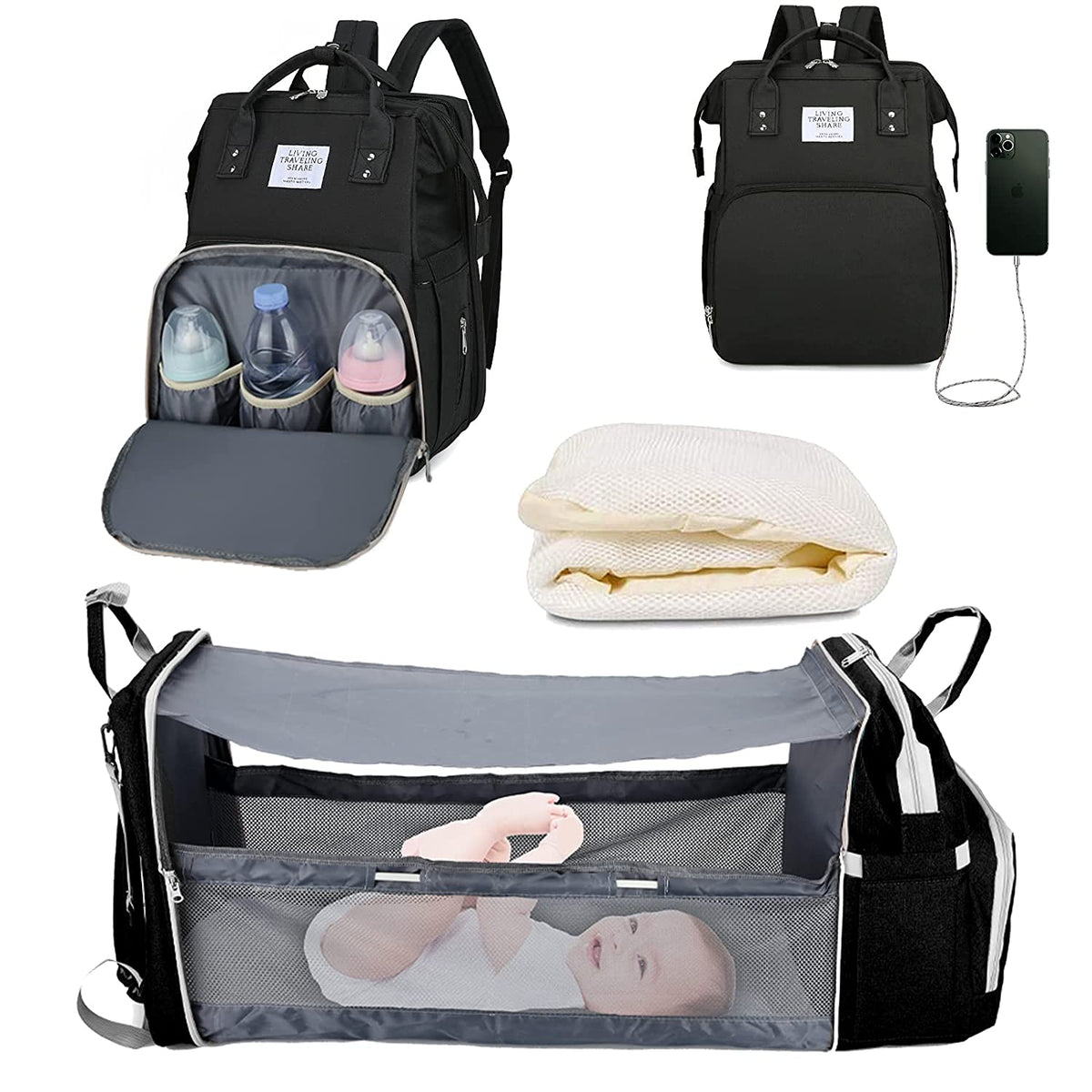 2-in-1 Baby-Wickeltasche mit faltbarer Wickelunterlage
