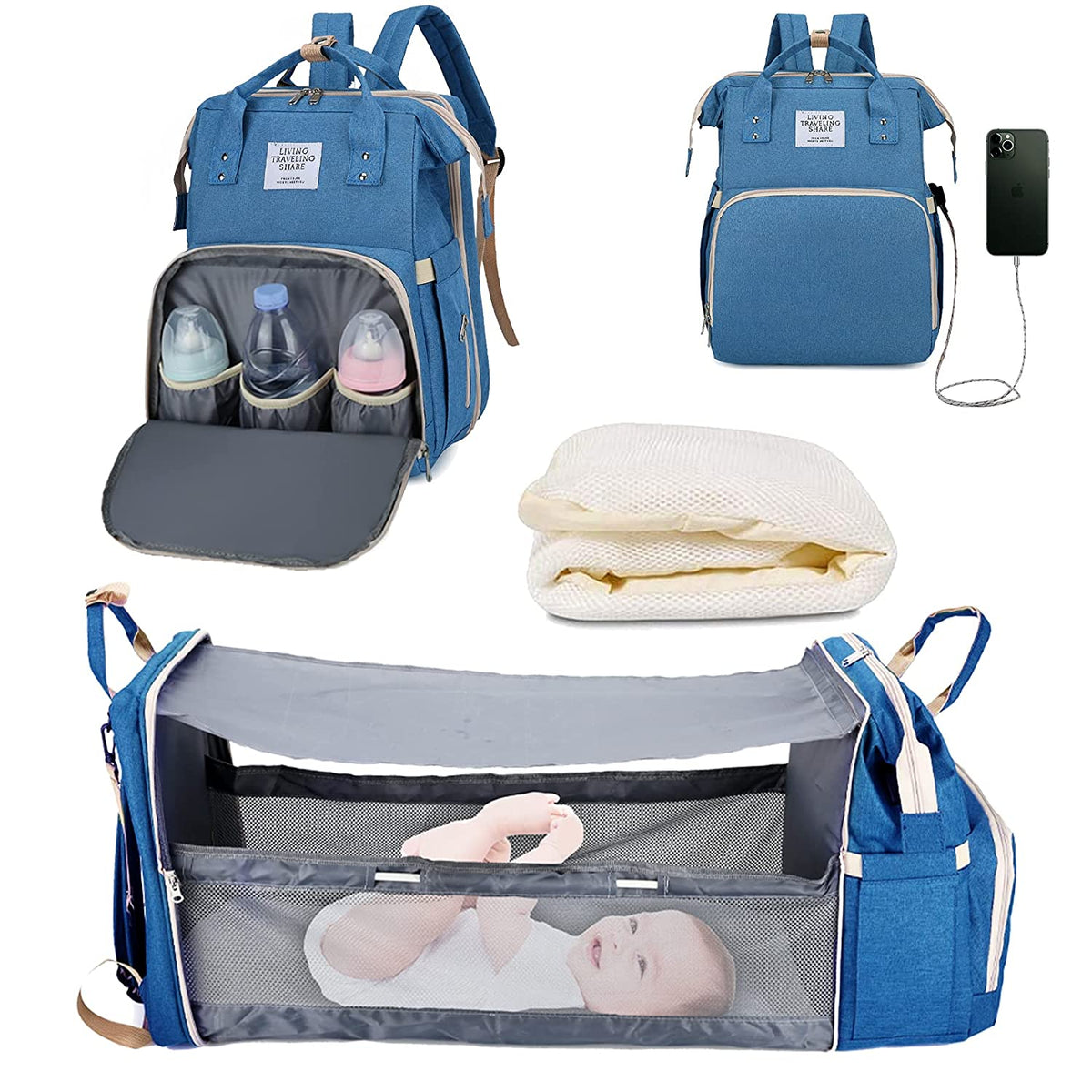 2-in-1 Baby-Wickeltasche mit faltbarer Wickelunterlage