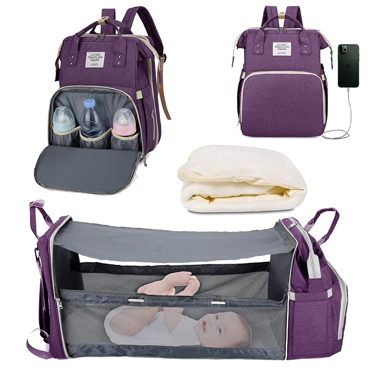 2-in-1 Baby-Wickeltasche mit faltbarer Wickelunterlage
