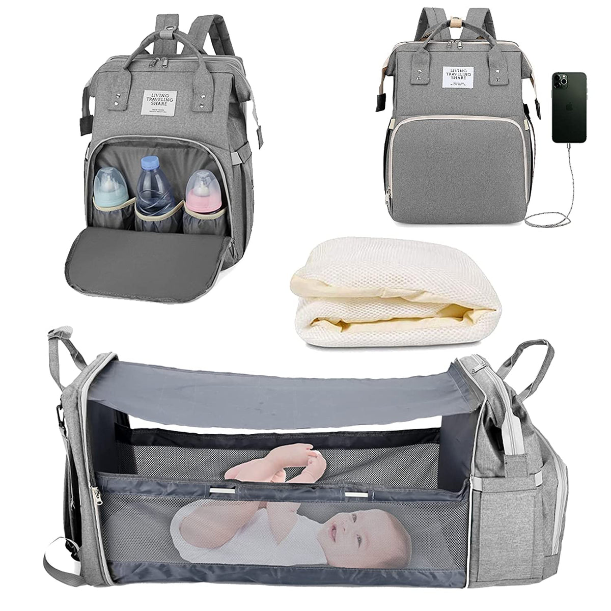 2-in-1 Baby-Wickeltasche mit faltbarer Wickelunterlage