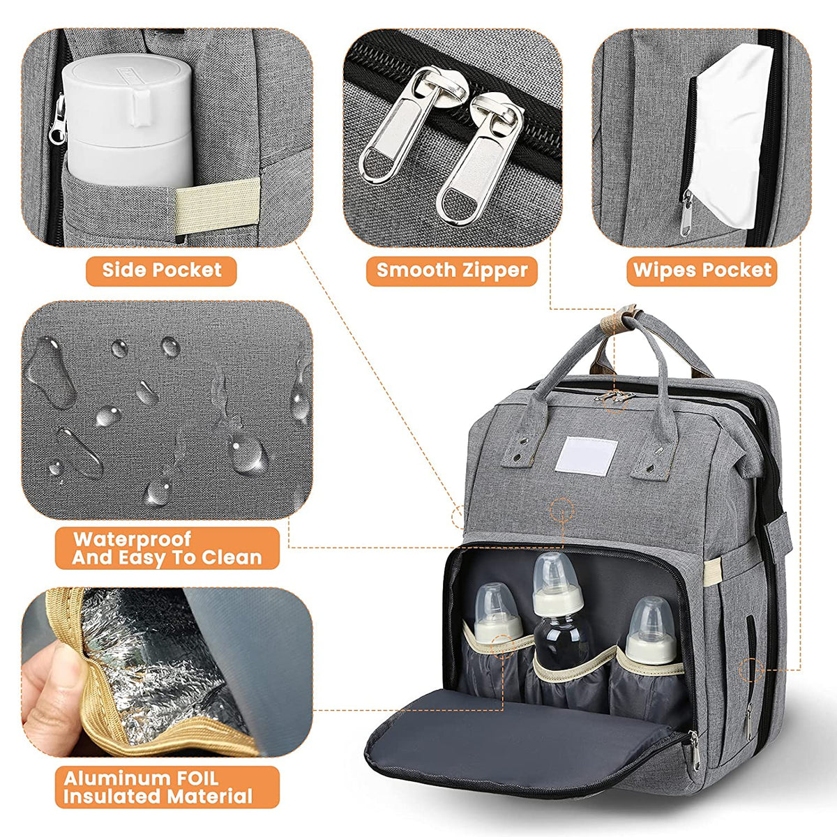 2-in-1 Baby-Wickeltasche mit faltbarer Wickelunterlage