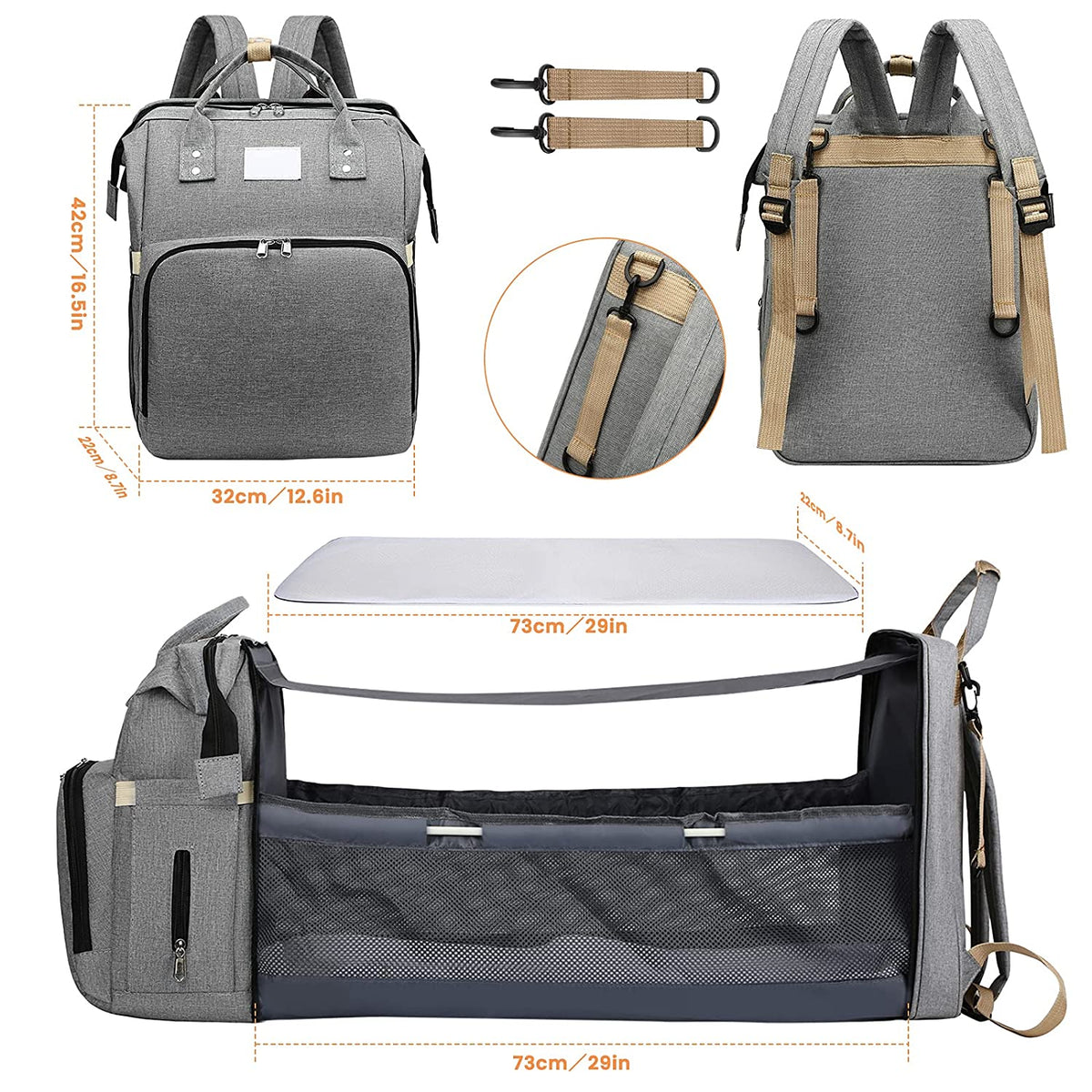 2-in-1 Baby-Wickeltasche mit faltbarer Wickelunterlage