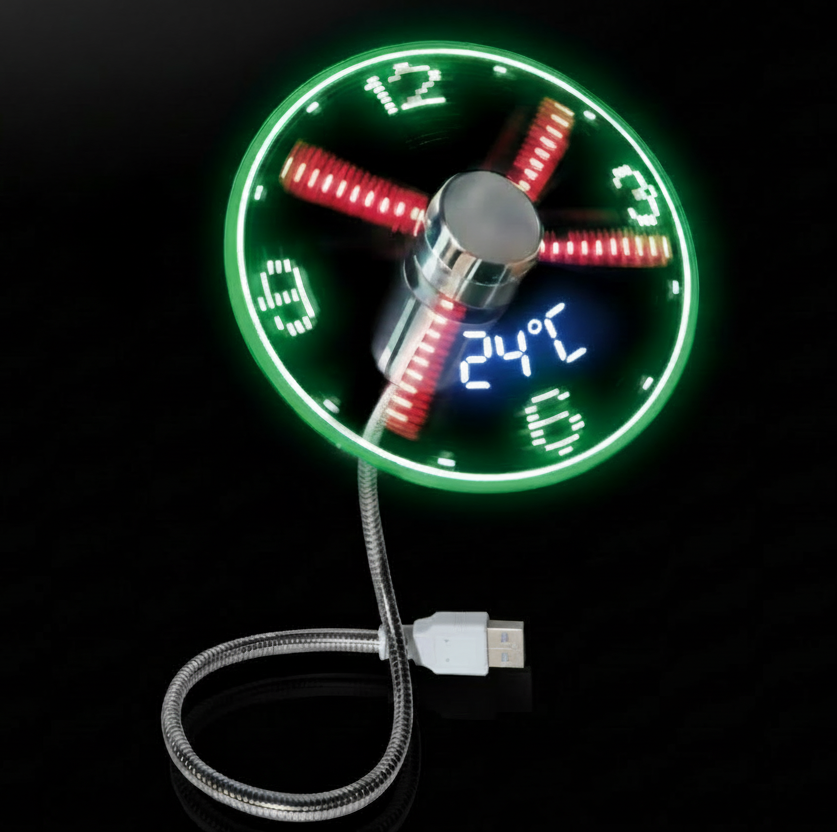 2-in-1 USB-Ventilator mit LED-Uhrbeleuchtung