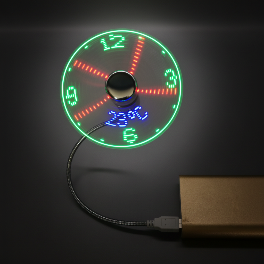 2-in-1 USB-Ventilator mit LED-Uhrbeleuchtung
