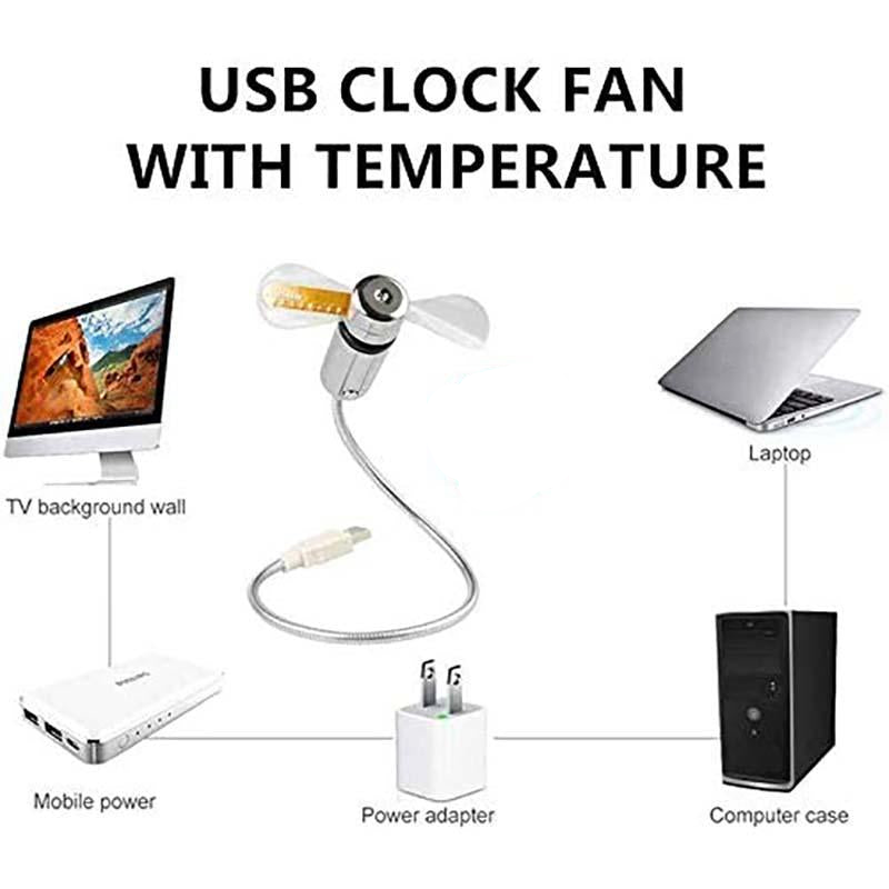 2-in-1 USB-Ventilator mit LED-Uhrbeleuchtung