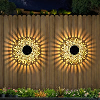 2er-Set Solar-Wandleuchten | Aus Eisen mit Pfingstrosenmuster | 28 cm hoch