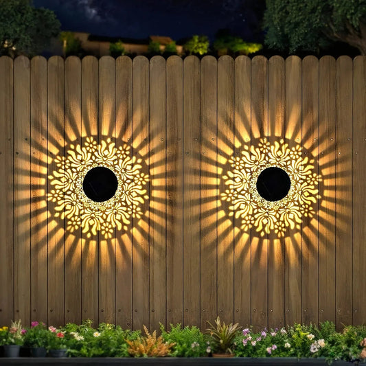 2er-Set Solar-Wandleuchten | Aus Eisen mit Pfingstrosenmuster | 28 cm hoch