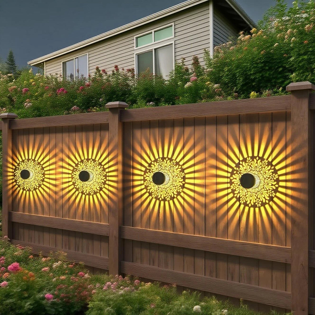 2er-Set Solar-Wandleuchten | Aus Eisen mit Pfingstrosenmuster | 28 cm hoch