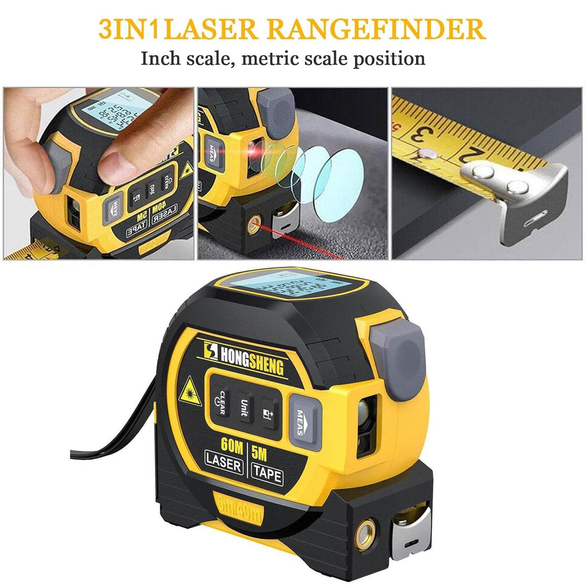 3-in-1 digitales Laser-Massband mit 60 m Entfernungsmesser