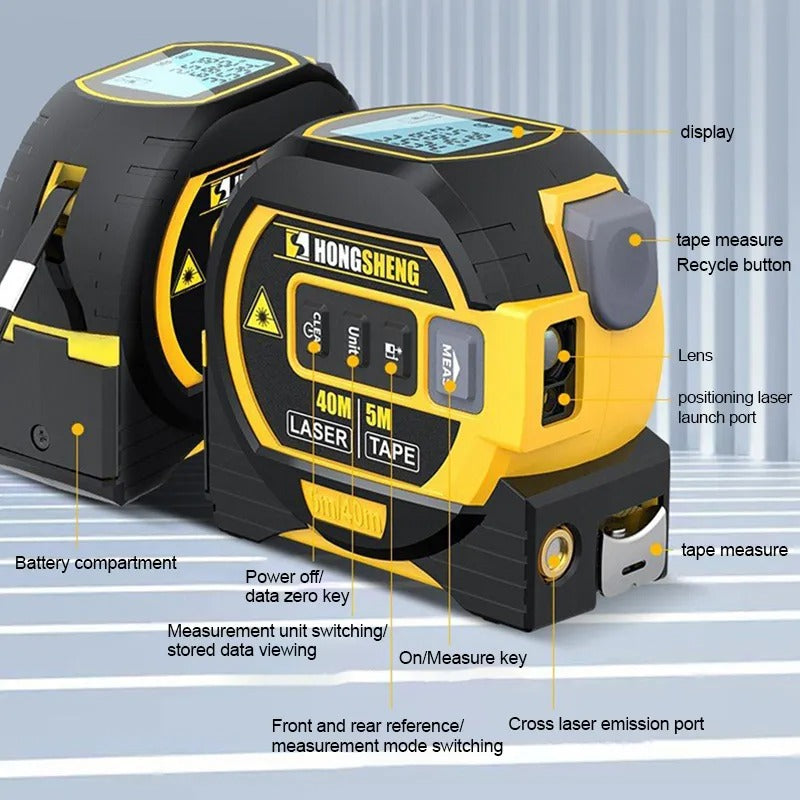 3-in-1 digitales Laser-Massband mit 60 m Entfernungsmesser
