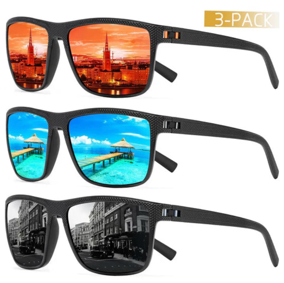 3-teiliges polarisiertes Sonnenbrillen-Set – UV400-Schutz und Komfort