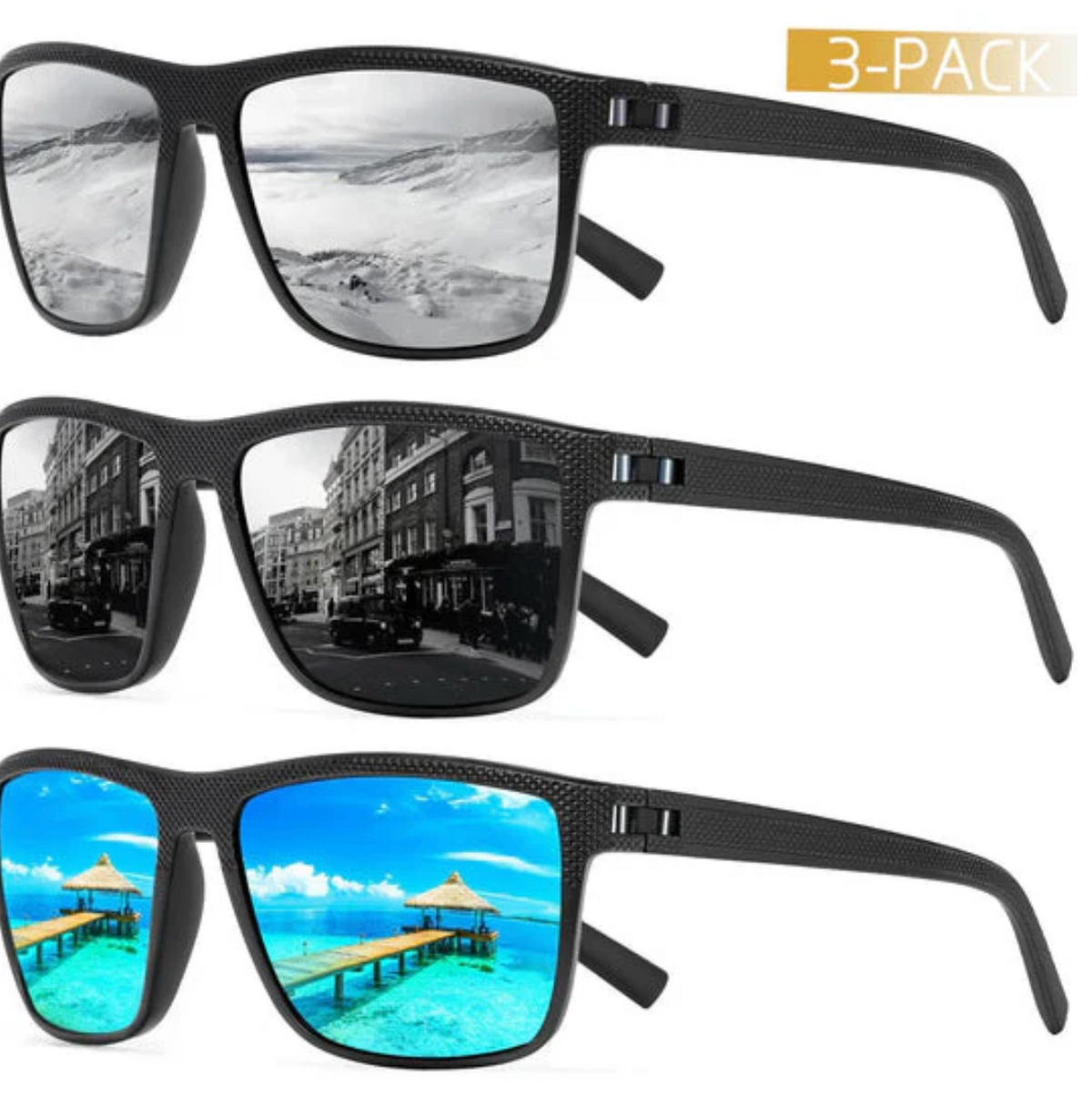 3-teiliges polarisiertes Sonnenbrillen-Set – UV400-Schutz und Komfort