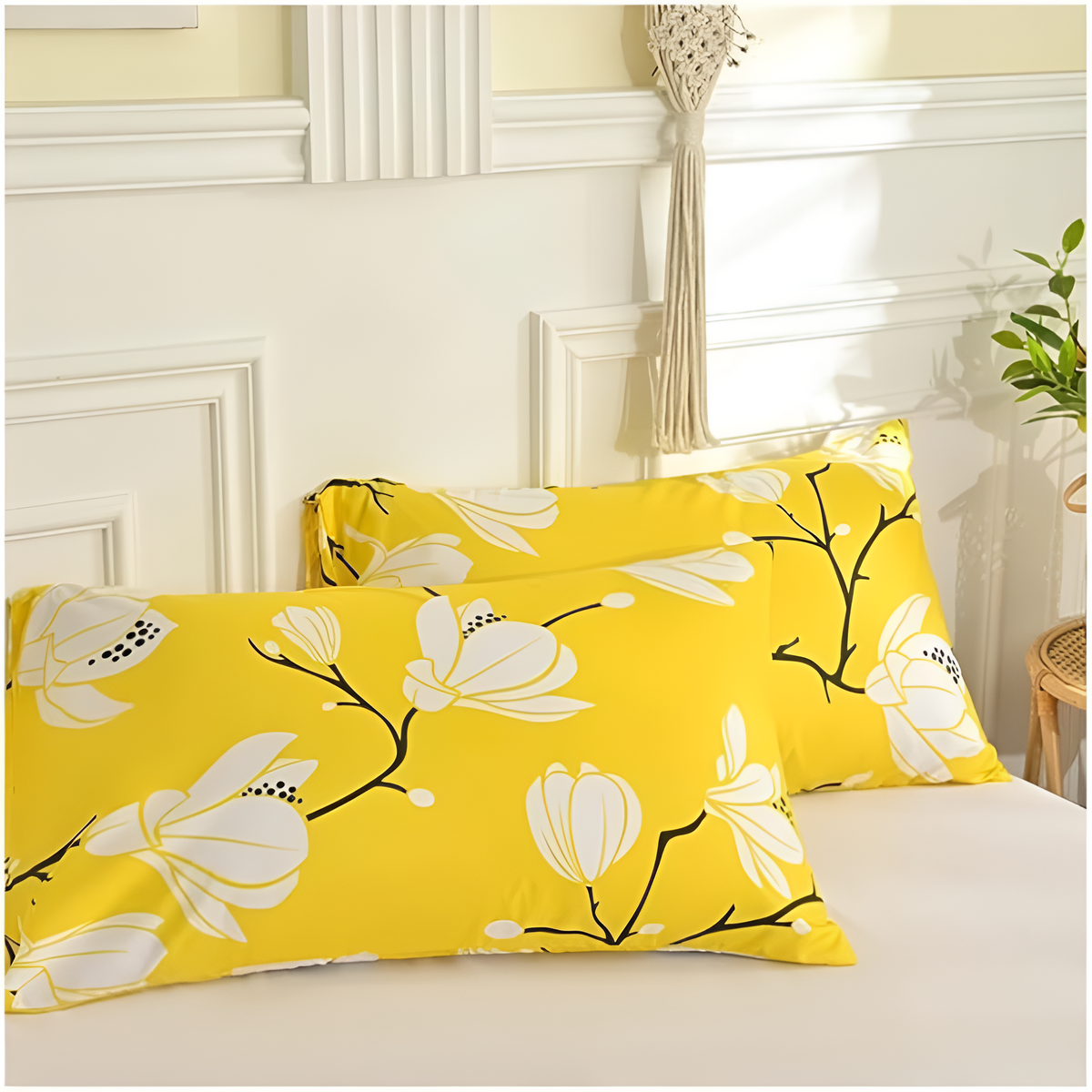 3-teiliges Bettwäsche-Set mit gelbem Blumenmuster