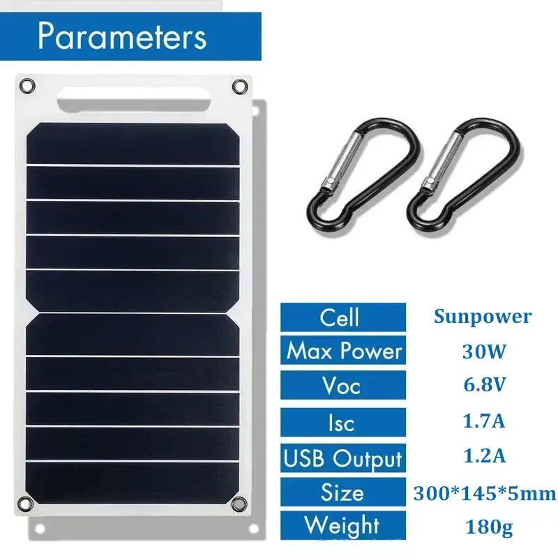 30 W Solarpanel | Extrem leicht und wasserdicht | USB-Anschluss für Mobiltelefon und Powerbank | Für den Aussenbereich und Camping