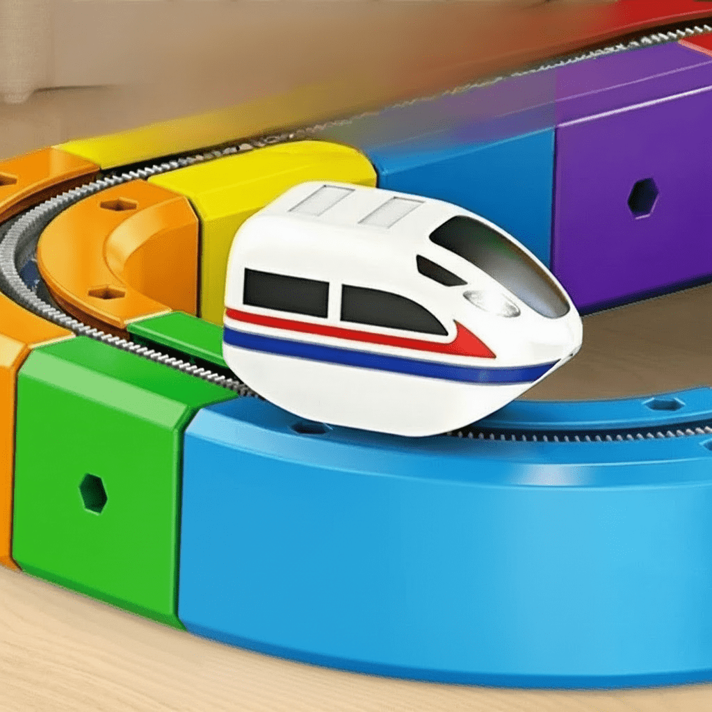3D-Eisenbahn-Bauset für Kinder mit wiederaufladbarer Lokomotive