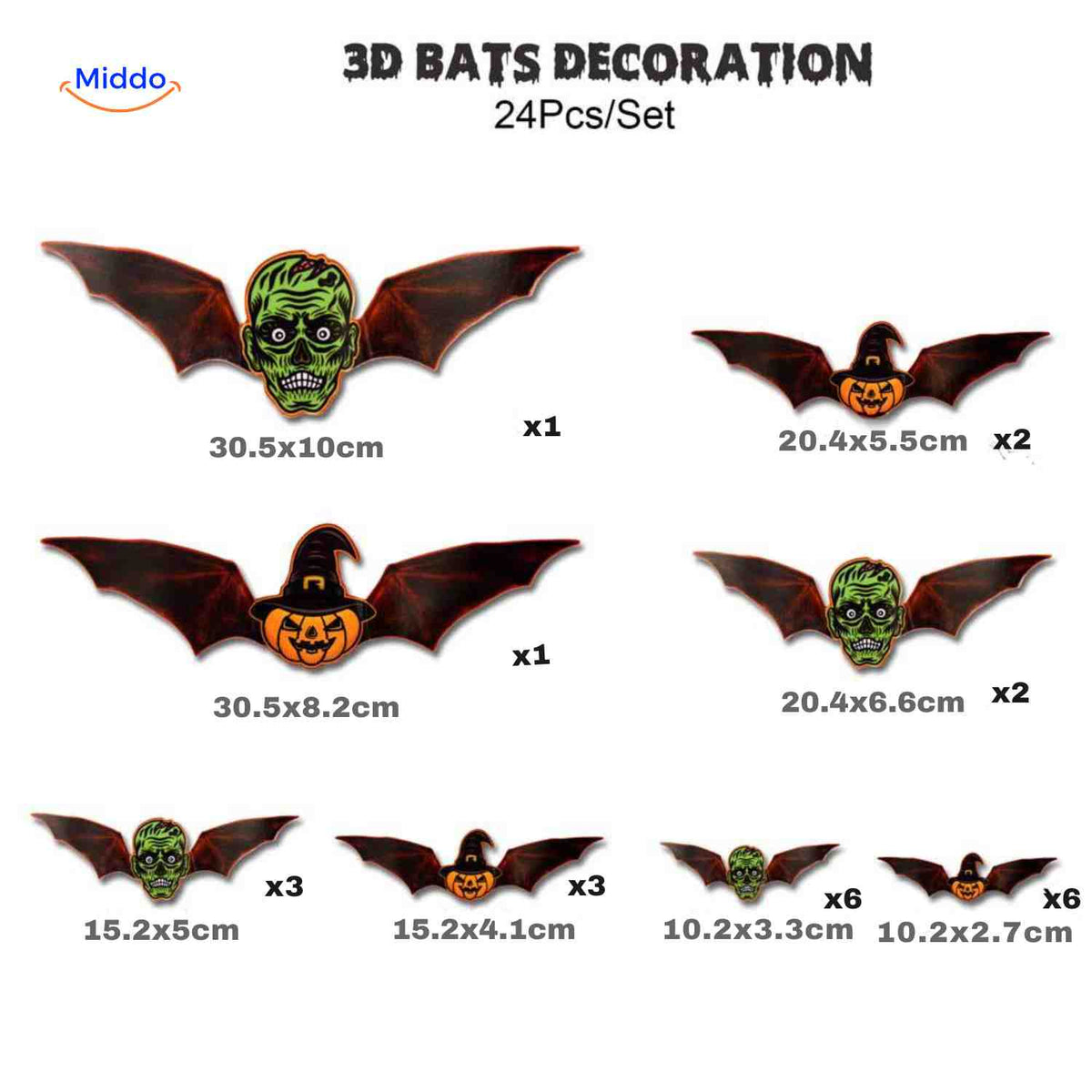 3D-Halloween-Dekoration, LED-Licht und Wandsticker