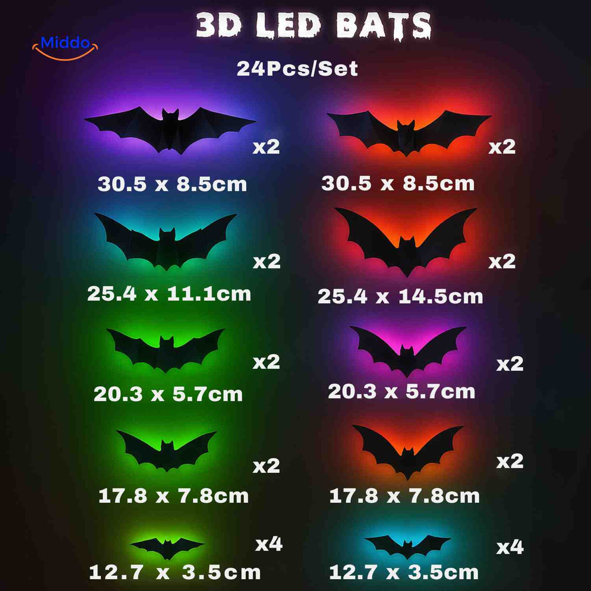 3D-Halloween-Dekoration, LED-Licht und Wandsticker