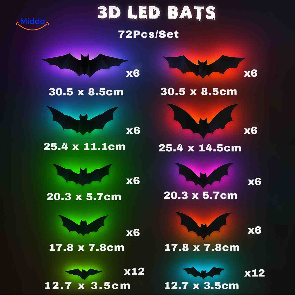 3D-Halloween-Dekoration, LED-Licht und Wandsticker