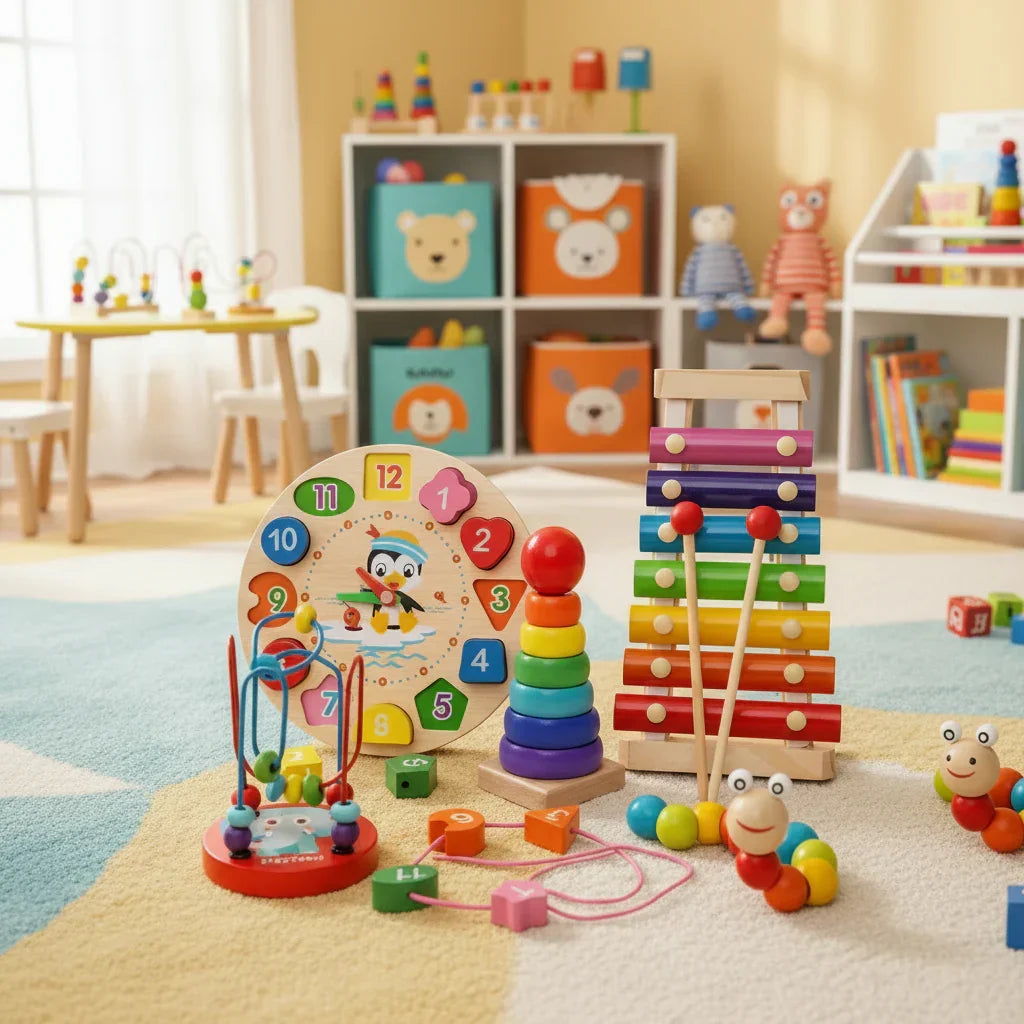 5-in-1 Montessori Motorikspielzeug-Set aus Holz für Babys