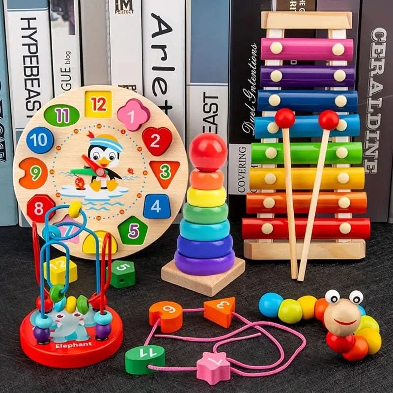 5-in-1 Montessori Motorikspielzeug-Set aus Holz für Babys