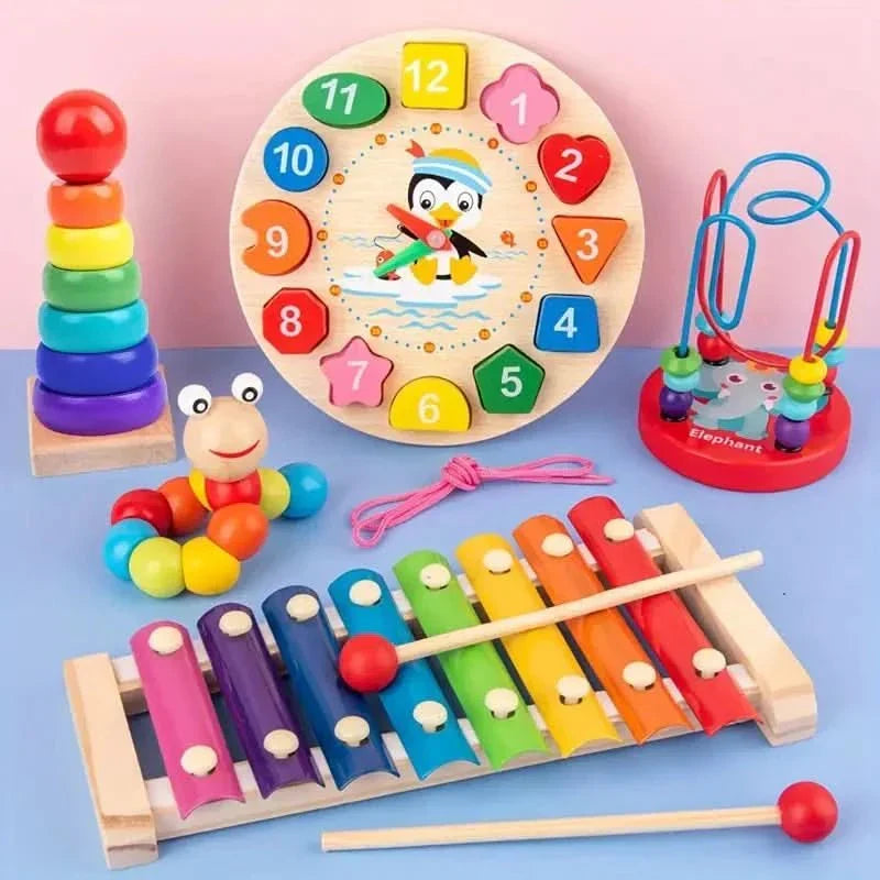 5-in-1 Montessori Motorikspielzeug-Set aus Holz für Babys