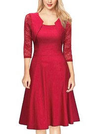 A-Linien Damen-Spitzenkleid mit 3/4-Ärmeln und Midi-Länge