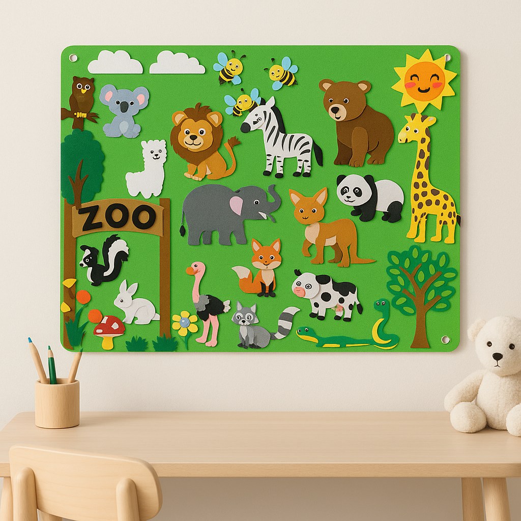 Tier-Lernwandtafel im Bauernhof- und Zoo-Thema für Kinder