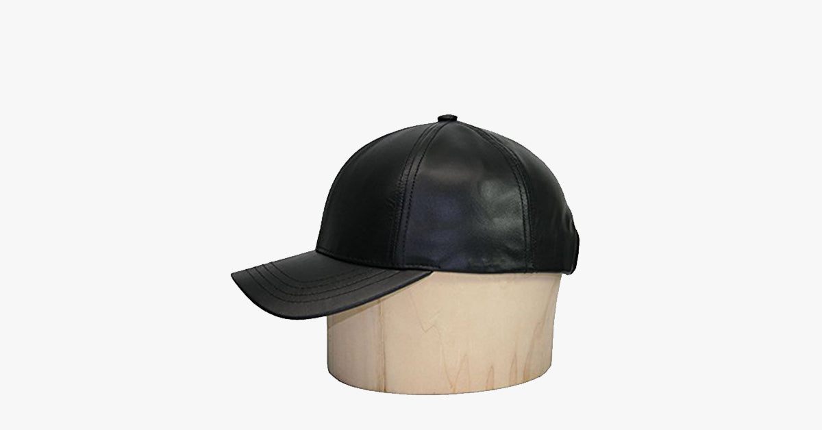 Verstellbare schwarze Leder-Baseballkappe