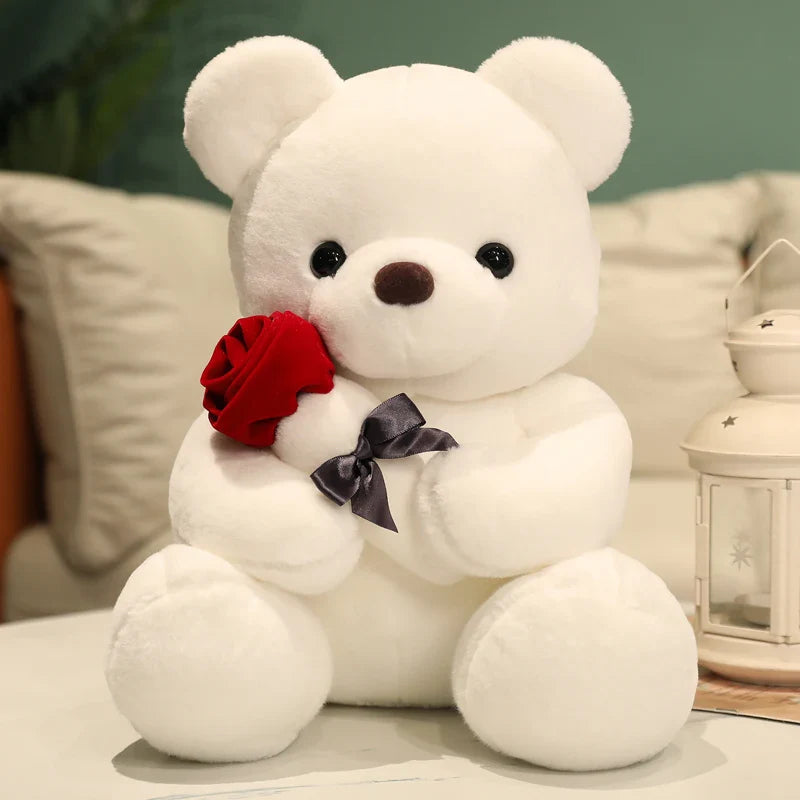 Süsser Kawaii Plüschbär mit Rose – Weicher Plüsch-Teddybär für Valentinstag, perfekte Dekoration
