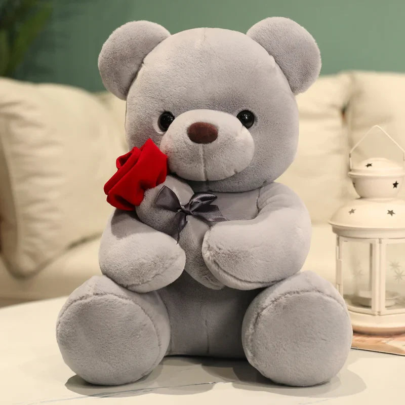 Süsser Kawaii Plüschbär mit Rose – Weicher Plüsch-Teddybär für Valentinstag, perfekte Dekoration