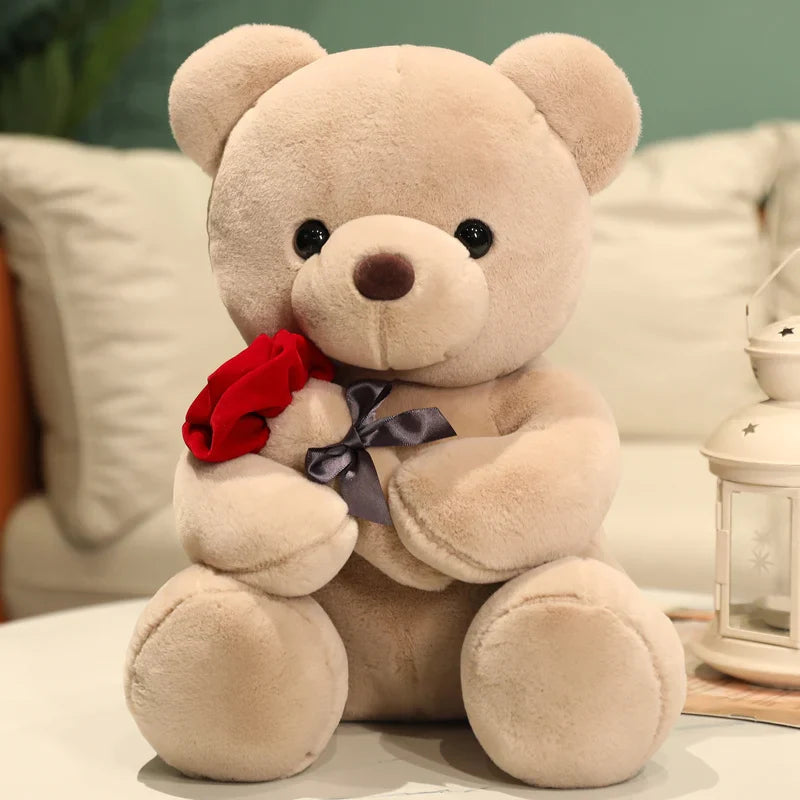 Süsser Kawaii Plüschbär mit Rose – Weicher Plüsch-Teddybär für Valentinstag, perfekte Dekoration