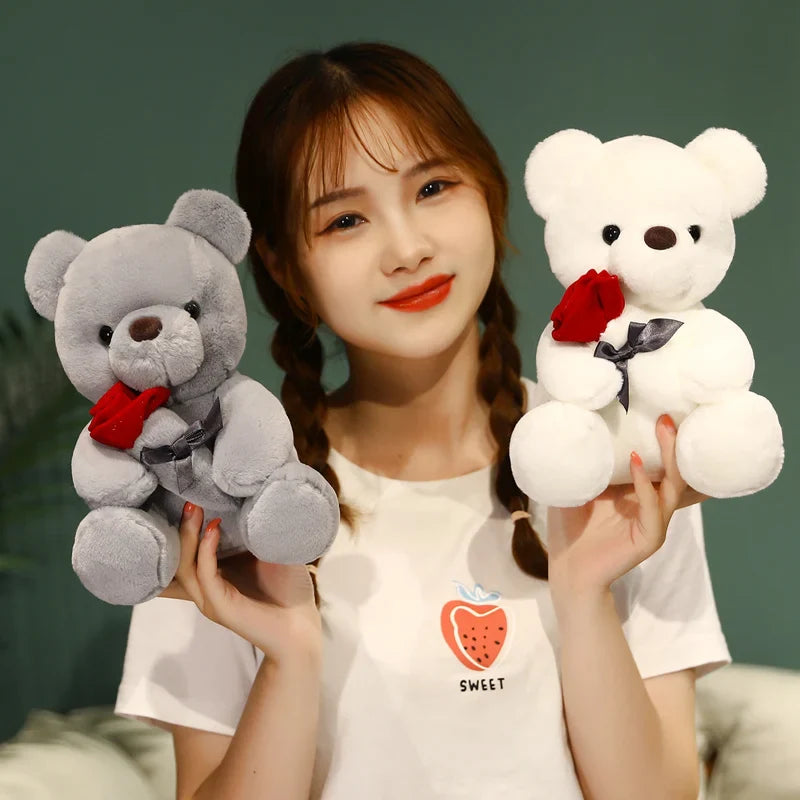 Süsser Kawaii Plüschbär mit Rose – Weicher Plüsch-Teddybär für Valentinstag, perfekte Dekoration