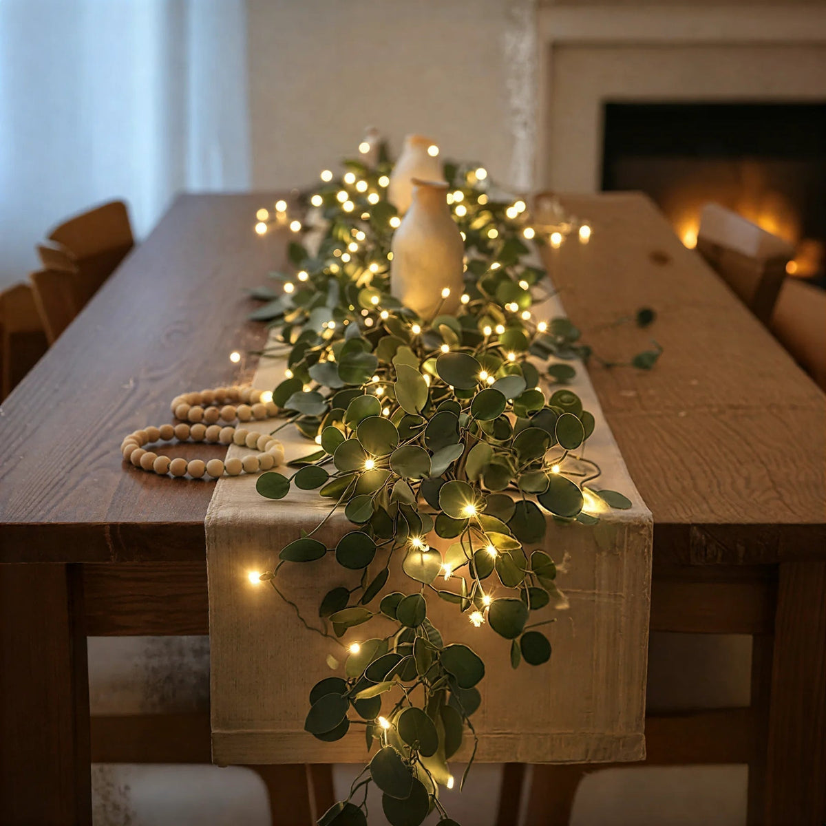 Tischgirlande mit LED-Lichterkette – Stimmungsvolle Tischdekoration