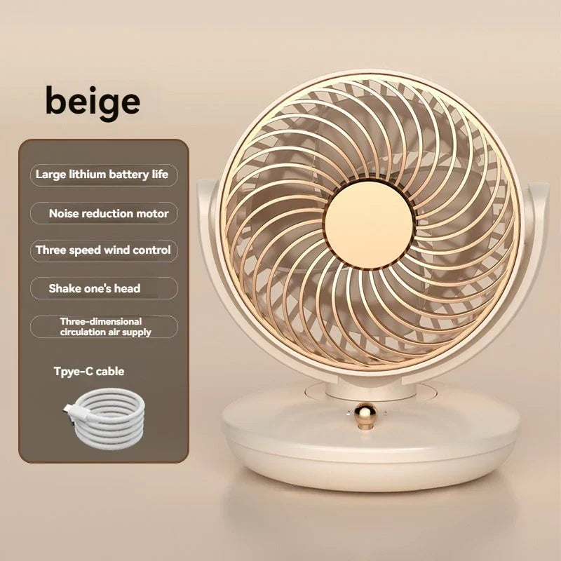 Tischventilator mit 360°-Drehung, USB-Ventilator mit 3 Geschwindigkeitsstufen und Akku, leise und kompakt, für Büro, Schlafzimmer und Zuhause